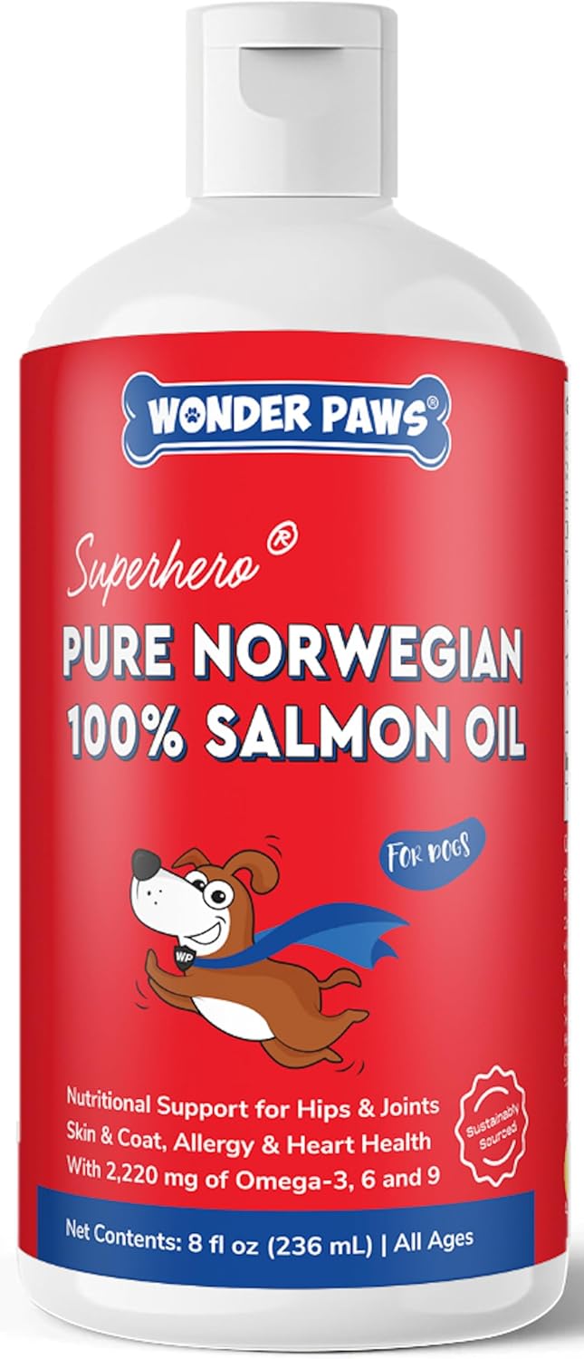 Premium Salmon Oil for Dogs  Pure Norwegian Salmon Oil High in Omega 3 EPA & DHA -Powerful Fish Oil for Dogs Skin & Coat, Hip & Joints, Allergies & Itchy Skin  Omega 3 Fish Oil for Dogs-8oz Liquid