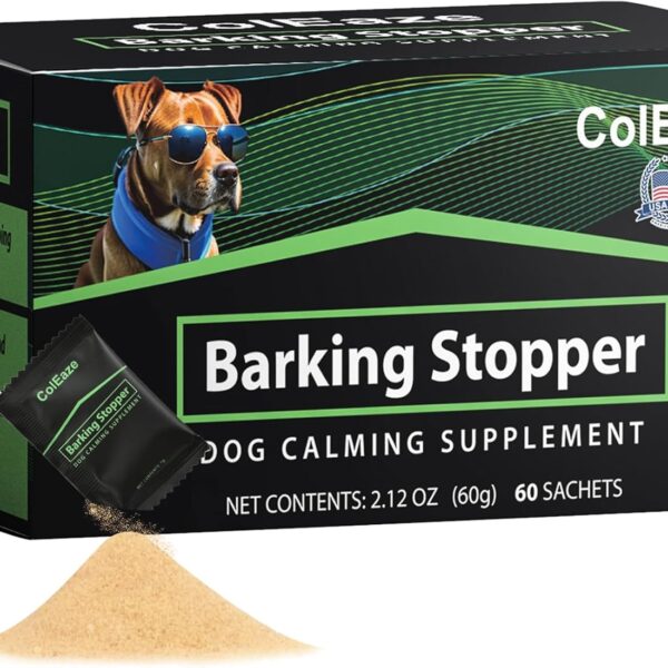 Dog Calming Powder Melatonin Supplement with Probiotics Barking Stopper for Anxiety & Stress Relief - Chamomile & L-Tryptophan Helps Nervous Dogs with Noise, Thunder, Travel & Separation - 60 Count