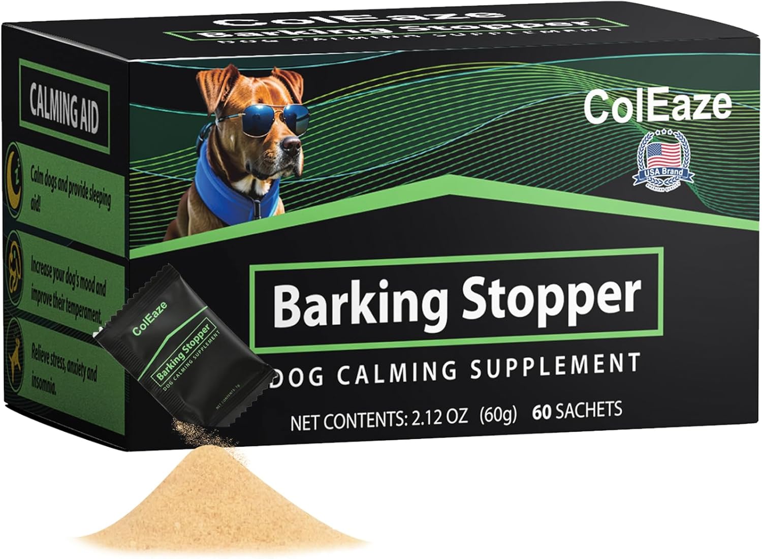 Dog Calming Powder Melatonin Supplement with Probiotics Barking Stopper for Anxiety & Stress Relief - Chamomile & L-Tryptophan Helps Nervous Dogs with Noise, Thunder, Travel & Separation - 60 Count Dog Calming Powder Melatonin Supplement with Probiotics Barking Stopper for Anxiety & Stress Relief - Chamomile & L-Tryptophan Helps Nervous Dogs with Noise, Thunder, Travel & Separation - 60 Count