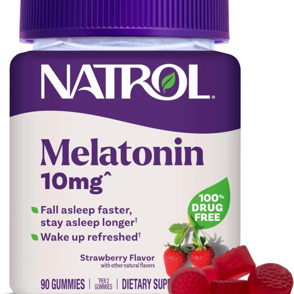 Natrol 10 mg Melatonin Gummies, Sleep Support for Adults, Melatonin Supplements for Sleeping, 90 Strawberry-Flavored Gummies, 45 Day Supply
