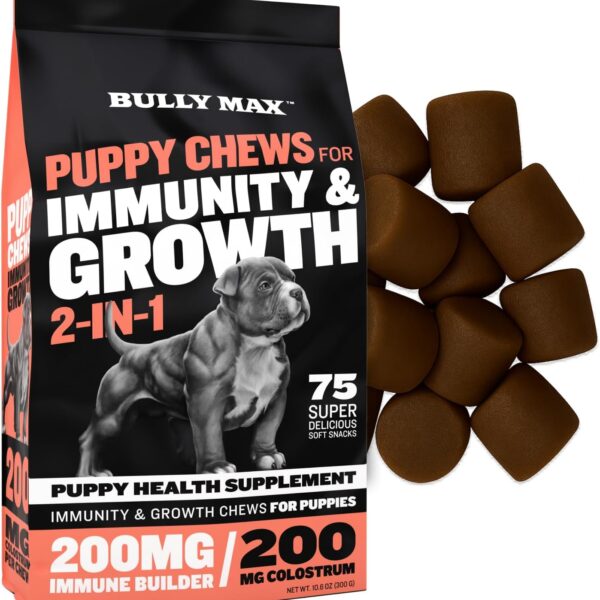 Bully Max 2-in-1 Puppy Treats Soft Chews for Immunity & Growth - Dog Vitamins & Supplements - Essential Multivitamin Food Topper for Health & Immune Support - Small, Medium & Large Breed Puppies