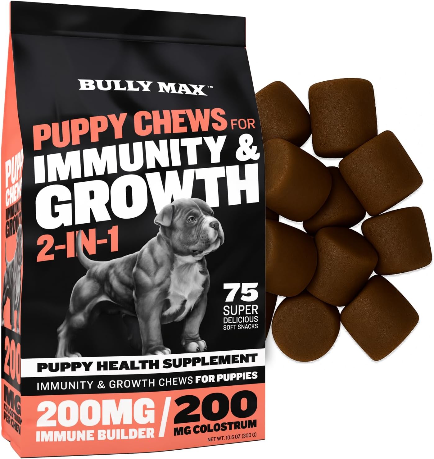 Bully Max 2-in-1 Puppy Treats Soft Chews for Immunity & Growth - Dog Vitamins & Supplements - Essential Multivitamin Food Topper for Health & Immune Support - Small, Medium & Large Breed Puppies Bully Max 2-in-1 Puppy Treats Soft Chews for Immunity & Growth - Dog Vitamins & Supplements - Essential Multivitamin Food Topper for Health & Immune Support - Small, Medium & Large Breed Puppies