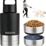 Insulated Dog Travel Water Bottle with Detachable Bowls, 3 in 1 Portable Dog Water Bottle Dispenser, Dog Accessories for Walking, Hiking, Camping, Outdoor (Black, 32 Oz)