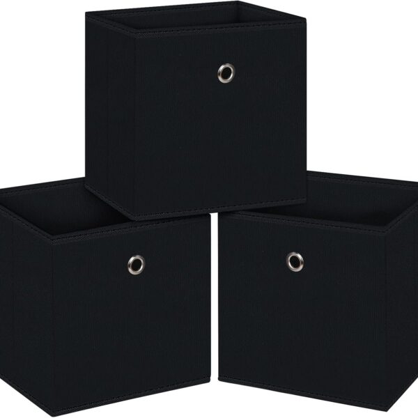 Black Foldable Storage Cubes Bins ,11 Inch Cloth Storage Cube Fabric Storage Box Cubes Organizer Baskets with Handles for Home Organizer Set of 3 (Black)