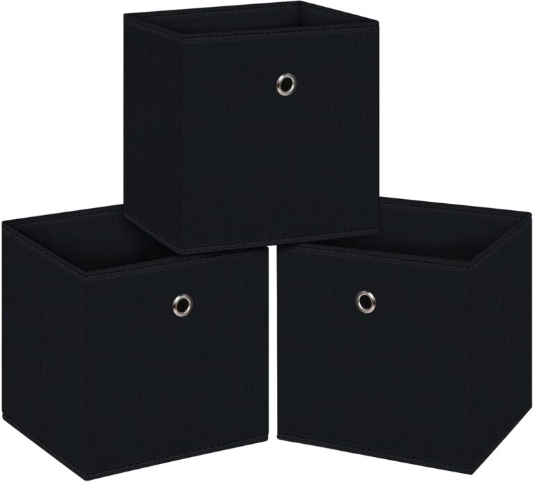 Black Foldable Storage Cubes Bins ,11 Inch Cloth Storage Cube Fabric Storage Box Cubes Organizer Baskets with Handles for Home Organizer Set of 3 (Black)