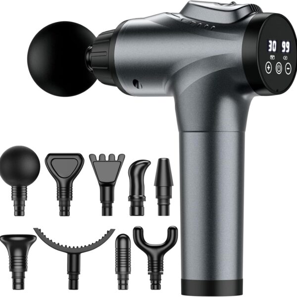 Massage Gun, Muscle Massage Gun for Athletes Handheld Electric Deep Tissue Back Massager, Percussion Massage Device for Pain Relief with 30 Speed Levels 9 Heads