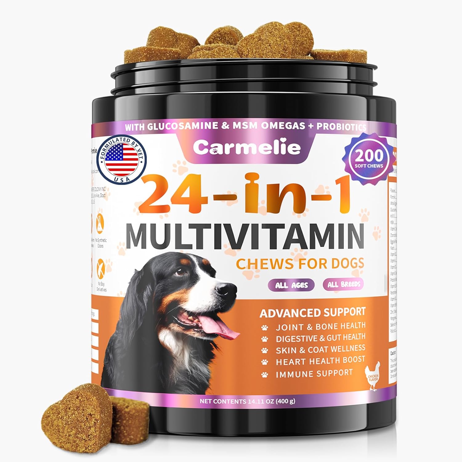 Dog Vitamins, 24 in 1 Dog Vitamins and Supplements 200 Chews with Glucosamine Probiotics Omega-3 Dog Multivitamins Chewable for Hip & Joint, Skin & Coat, Immune Health, Digestive (Chicken) Dog Vitamins, 24 in 1 Dog Vitamins and Supplements 200 Chews with Glucosamine Probiotics Omega-3 Dog Multivitamins Chewable for Hip & Joint, Skin & Coat, Immune Health, Digestive (Chicken)