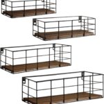 Fixwal Hanging Floating Shelves, 4 Sets of Wall Mounted Shelves for Wall Storage, Hanging Storage Shelf for Bathroom, Living Room, Bedroom, Kitchen (Paulownia)