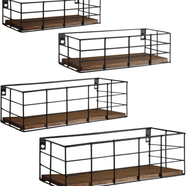 Fixwal Hanging Floating Shelves, 4 Sets of Wall Mounted Shelves for Wall Storage, Hanging Storage Shelf for Bathroom, Living Room, Bedroom, Kitchen (Paulownia)