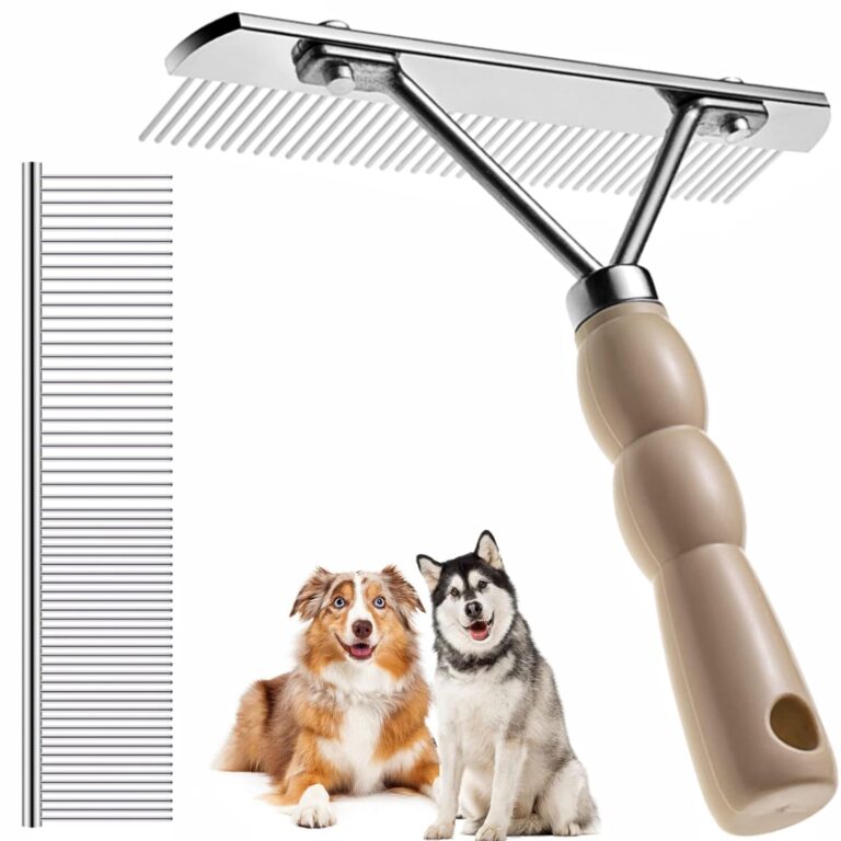 Dog Rake for Undercoat, Pet Grooming Set Long-Tooth Metal Brush & Stainless Steel Shedding Comb for Big Dogs Long-Haired Cats Horse