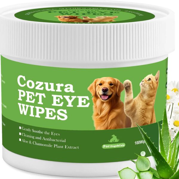 Dog Eye Wipes, Tear Stain Remover for Dogs & Cats - 100ct Hypoallergenic Pet Eye Cleaning Pads for Crust, Gunk & Discharge - Gentle Grooming Wipes for Sensitive Eyes, Wrinkles & Folds