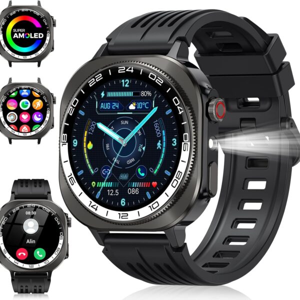 Smart Watch, 2026 AMOLED 1.43" Fitness Smartwatch for Men Women, Bluetooth 5.4 Call, 130+Sports Modes, 60+Days Flashlight, Heart Rate/Sleep Monitor, IP68 Waterproof Activity Tracker for Android iOS