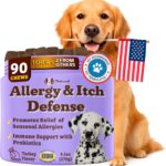 Natural Dog Company Allergy & Itch Defense Chews  Allergy Support for Dogs, Itch Relief, Skin, Coat & Gut Health with Probiotics, Colostrum & Salmon Oil, Grain-Free Dog Supplement, 90 ct