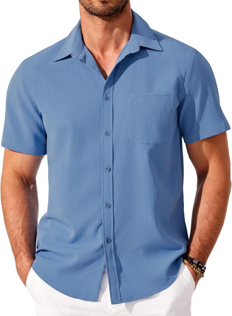 COOFANDY Shirts for Men Short Sleeve Button Down Shirt Casual Summer Beach Shirt