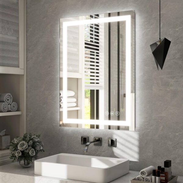 24x32 Inch LED Bathroom Mirror with Anti-Fog & Memory Function - Dual Lighting (Backlit + Front Lit), 3 Color Modes, Dimmable Tempered Glass - Wall Mounted Modern Vanity Mirror