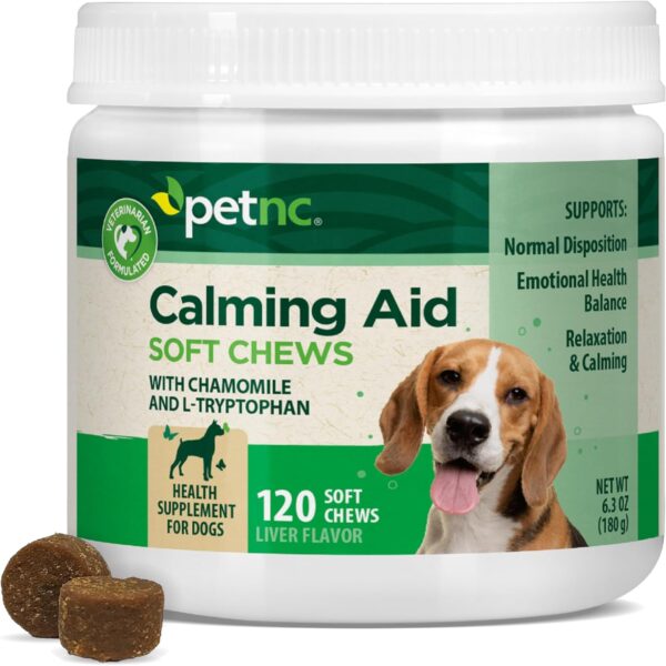 Petnc Calming Aid Soft Chews for Dogs (120 Count), For Dogs of All Sizes, Helps Promote Calmness & Relaxation, Calming Chews for Travel, Grooming, & Separation Support, Liver Flavor