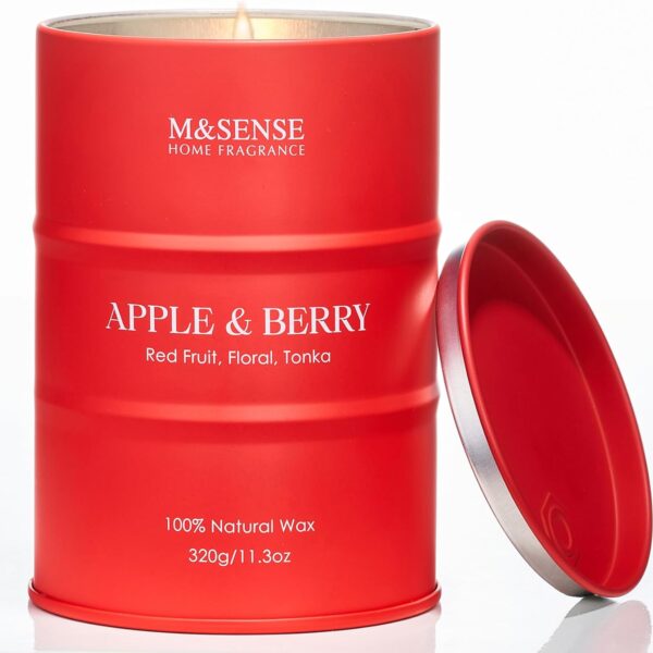 M&SENSE Apple Berry Candles for Home Scented, Soy Natural Wax Holiday Candle 11.3oz 70 Hour Slow Burning, Non Toxic Fruit & Floral Scented Candles Christmas Thanksgiving Gift for Women