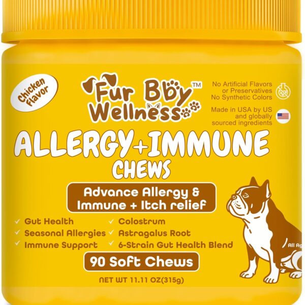 Allergy & Immune Support for Dogs Anti-Itch - Provide Seasonal Allergy Relief, Dog Probiotics for Itchy Skin, Ears, Eyes, and Stops Paw Licking - 90 Soft Chews