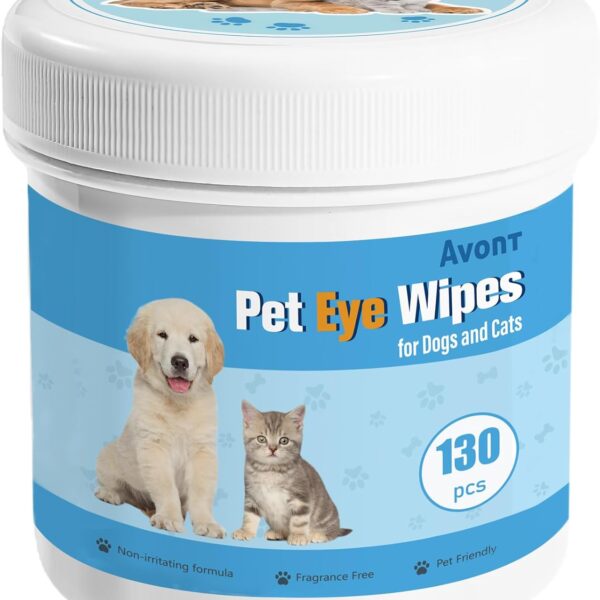 Avont Dog Eye Wipes Tear Stain Remover, 130 Pcs Cat Eye Cleaner for Discharge Crust, Gently Cleaning Pet Faces