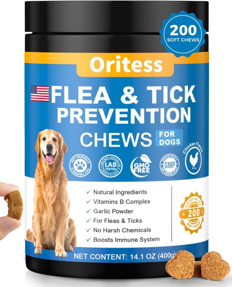 Flea and Tick Prevention for Dogs, 200 Soft Chews Natural Dog Flea and Tick Chewables Oral Flea Supplement for Dogs, Puppy Flea Support - All Breeds & Ages - Chicken Flavor