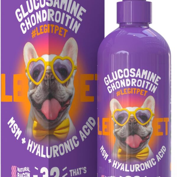 Liquid Glucosamine for Dogs with Chondroitin, MSM & Hyaluronic Acid  Bacon Flavor  Joint Support Supplement for Dogs  All Breeds  32 oz