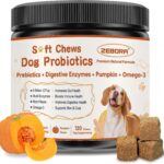 ZEBORA Probiotics for Dogs - Dog Probiotics, Pumpkin for Digestive & Gut Health, Digestive Enzymes & Prebiotic for Occasional Diarrhea, Support Immune, Skin & Allergies, 120 Soft Chews, Pumpkin Flavor