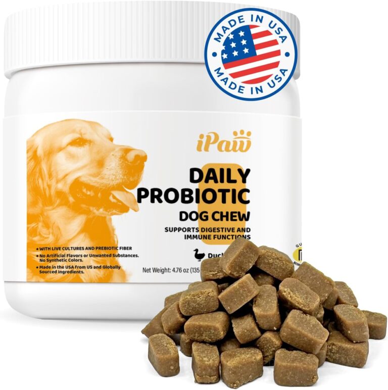 iPaw Daily Probiotic Chews for Dogs, 120 Million CFU, Probiotics Treat for Dogs' Digestive Health, Gut Health, Support Immune System, Made in USA, Duck Flavor (90 Chews)