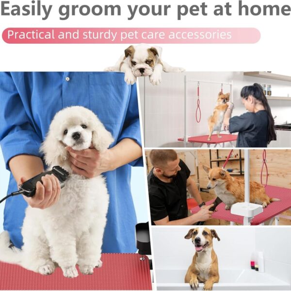 36''Large Dog Grooming Table, Foldable Pet Station at Home, Dog Grooming Table,Adjustable Cat Drying Desktop with Arms, Nooses, Mesh Tray (36Inch Pet Grooming Table Pink)