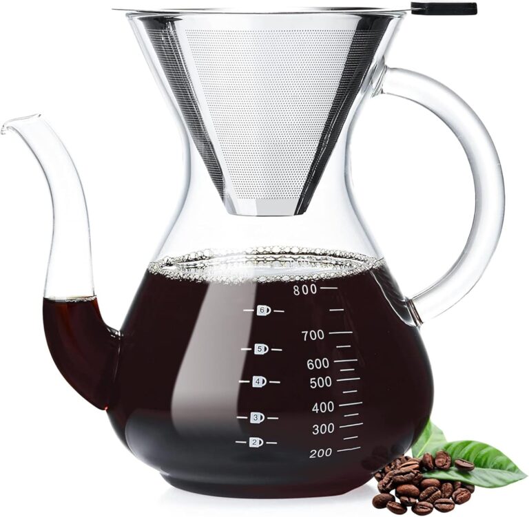Unbreakable - Pour Over Coffee Maker with Double Stainless Filter 27 fl oz, Thickened Heat-Resistant Borosilicate Glass Pour Over Coffee Dripper, Stovetop Safe