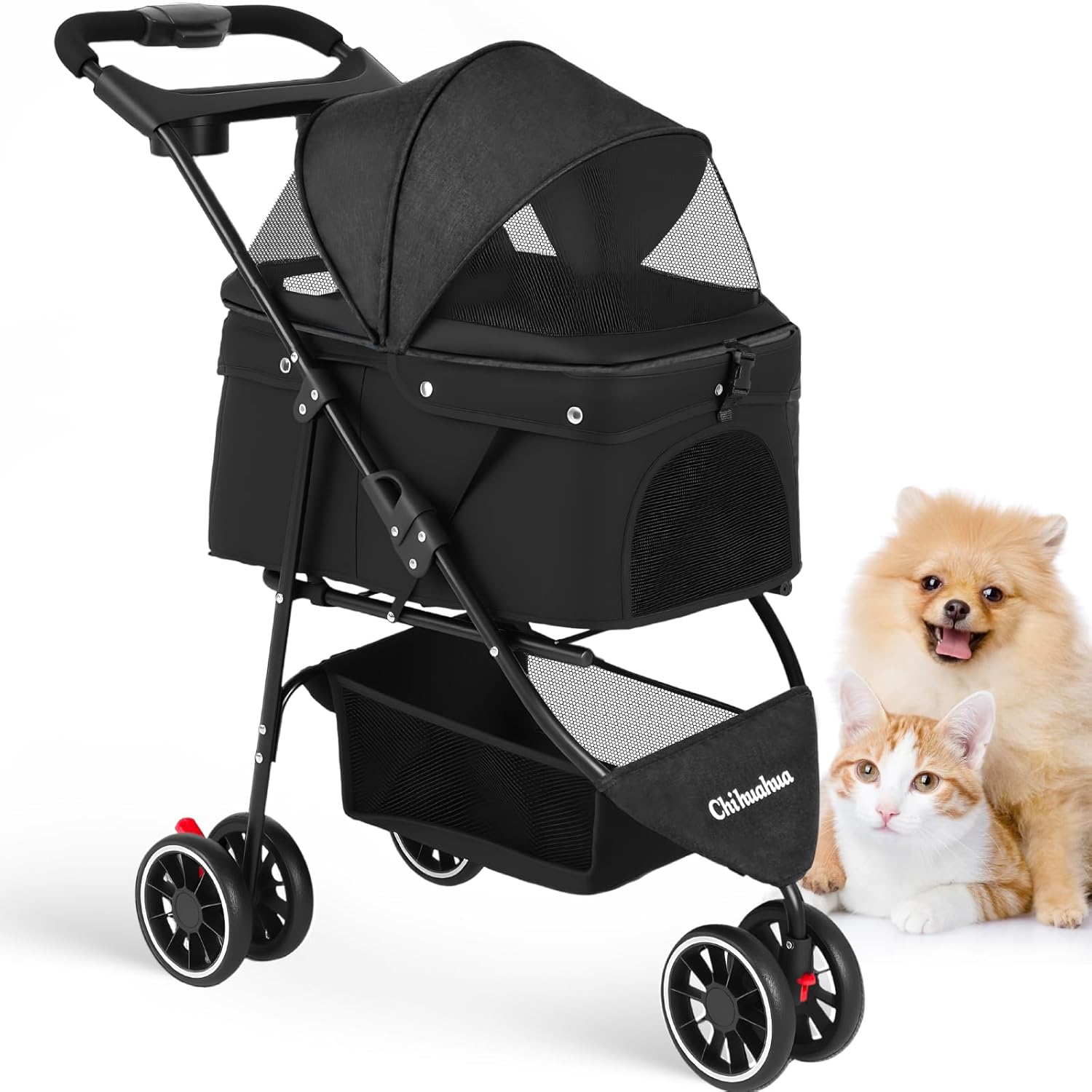 Pet Stroller,Dog Stroller for Small Medium Dogs Cats,3 Wheels,Foldable,with Breathable Mesh Canopy,Cup Holders,Easy Assembly,Black Pet Stroller,Dog Stroller for Small Medium Dogs Cats,3 Wheels,Foldable,with Breathable Mesh Canopy,Cup Holders,Easy Assembly,Black