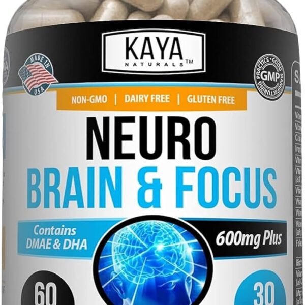 Kaya Naturals - Neuro Brain for Memory & Focus - Nootropic Energy Capsule - Nootropic Brain Support Supplement - Focus & Concentration & Learning Accuracy - Cognitive Function - 60 Count