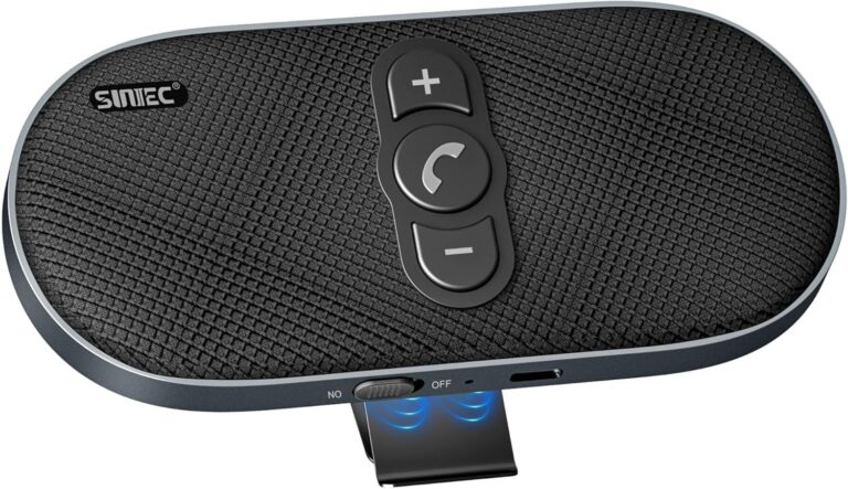 Hands Free Phone Speaker for Car: Bluetooth in-car Speakerphone Kit for Handsfree Calling - Dual 3W Speakers Support Siri Google Voice Assistant Motion Auto On with Visor Clip - BC990G