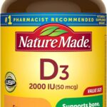 Nature Made Vitamin D3 2000 IU (50 mcg), Vitamin D Supplement for Bone, Teeth, Muscle and Immune Health Support, 220 Tablets, 220 Day Supply