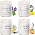 4 Pack Candles for Home Scented, Mother's Day Gifts, 28 oz Long Lasting Candles, Soy Candle Set Gift for Women - Lavender Thyme/Lemon Eucalyptus/Sage &Citrus/Vanilla Cupcake