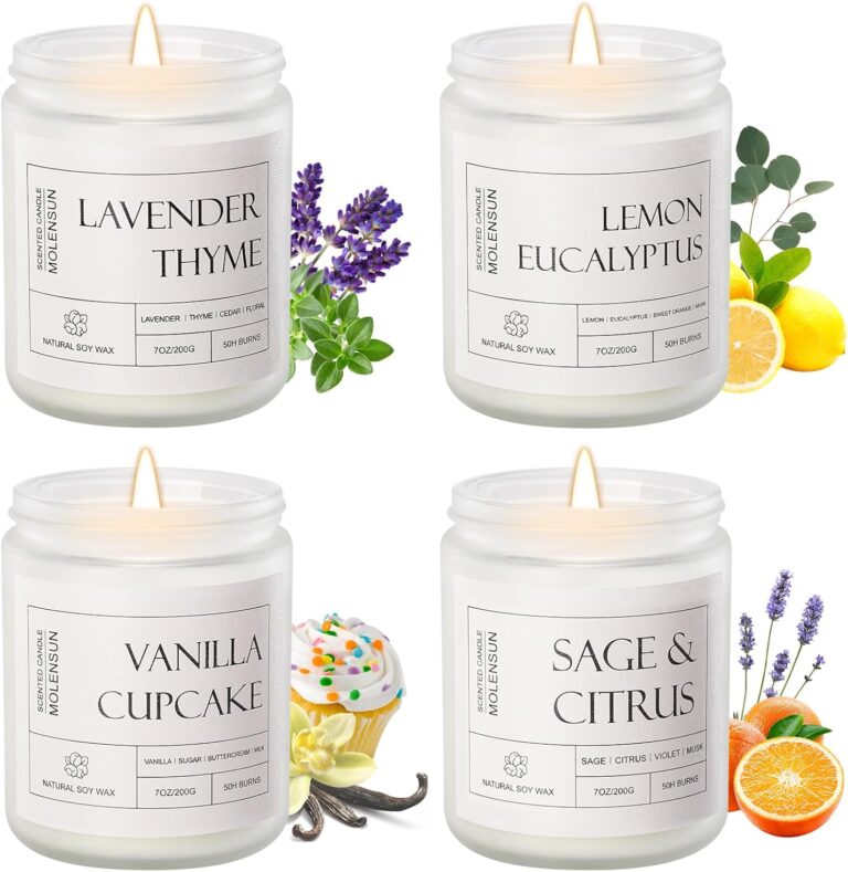 4 Pack Candles for Home Scented, Mother's Day Gifts, 28 oz Long Lasting Candles, Soy Candle Set Gift for Women - Lavender Thyme/Lemon Eucalyptus/Sage &Citrus/Vanilla Cupcake