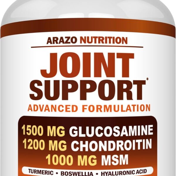 Arazo Nutrition Glucosamine Chondroitin Turmeric Msm Boswellia - Joint Support Supplement for Relief 120 Capsules for Bones, Back, Knees, Hands (120 Capsules)