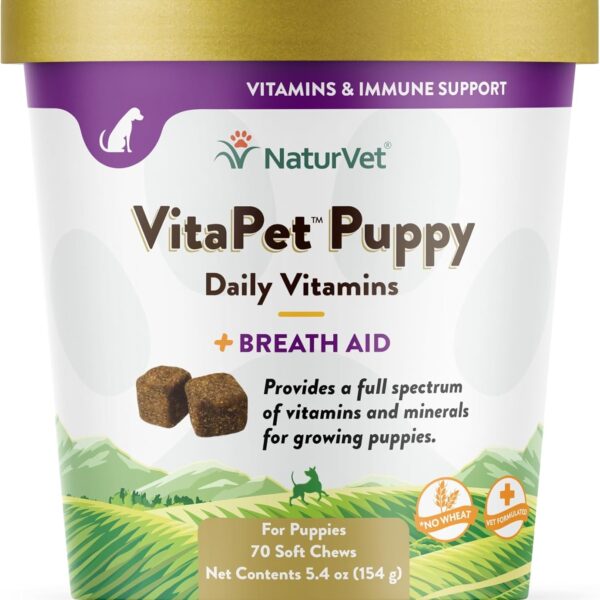 NaturVet  VitaPet Puppy Daily Vitamins for Dogs  Plus Breath Aid  Specifically Formulated to Provide Puppies with Essential Vitamins, Minerals, Amino Acids & Fatty Acids (70 Soft Chews)