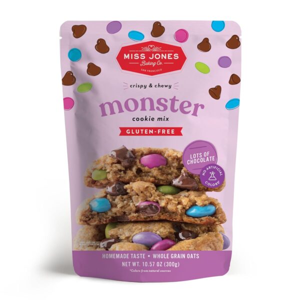 Miss Jones Baking Monster Cookie Mix - Certified Gluten Free & Made with 100% Oats, Easy To Bake Desserts & Treats, Artificial Colors, (Pack of 1)