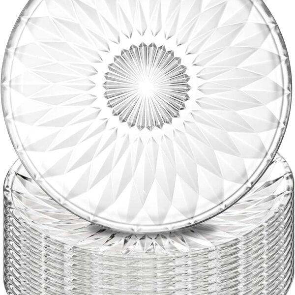 Hiceeden Set of 12 Crystal Glass Salad Plate, 8 Inch Round Clear Dessert Plates Restaurant Serving Party Plates for Fruits, Snacks
