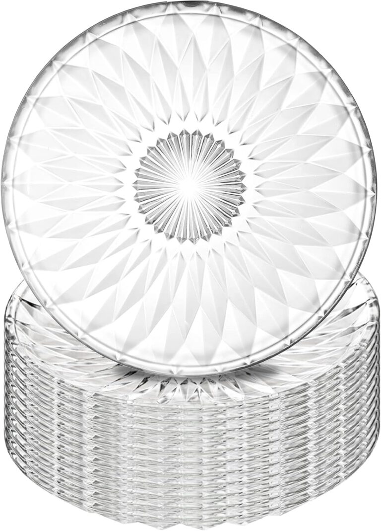 Hiceeden Set of 12 Crystal Glass Salad Plate, 8 Inch Round Clear Dessert Plates Restaurant Serving Party Plates for Fruits, Snacks