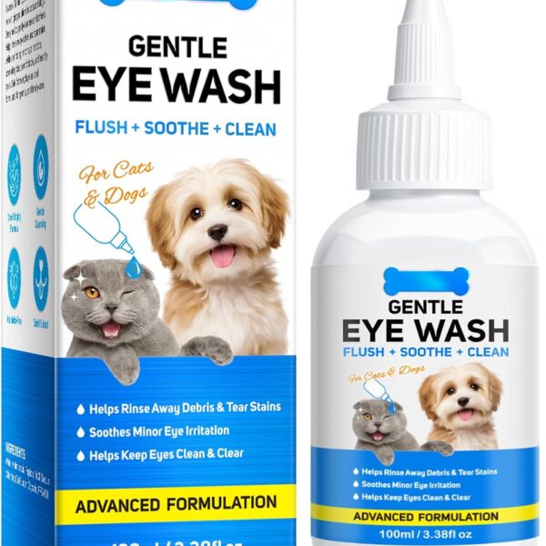 Eye Wash for Dogs & Cats, Soothing Eye Drops for Dog & Cat Relieve Itching & Irritation, Natural Formula Supports Daily Cleaning & Tear Stain Removal