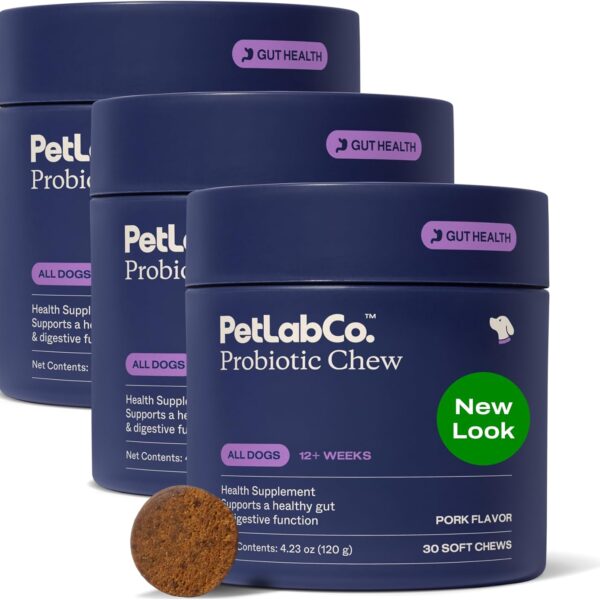 PetLab Co. Probiotics for Dogs, Support Gut Health, Occasional Diarrhea, Digestive Health & Seasonal Allergies - Pork Flavor - 30 Soft Chews - Packaging May Vary (Value 3-Pack)