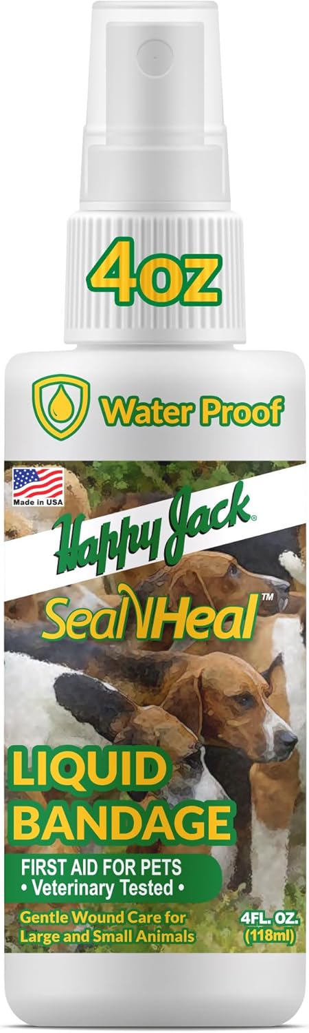 HAPPY JACK Seal 'N Heal Liquid Bandage for Dogs, Cats, Pets, Wound Care Spray (4 oz), Protects Against Minor Cuts, Burns, Waterproof Seal, Discourages Licking & Chewing, for Paws & Body, Made in USA