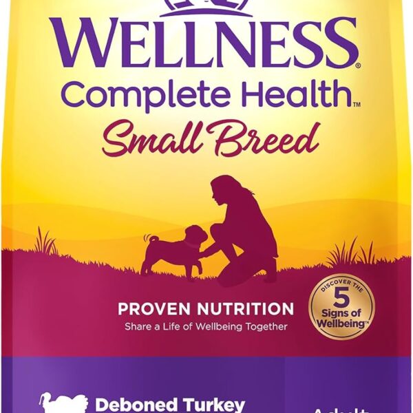 Wellness Complete Health Small Breed Adult Dry Dog Food with Grains and Real Turkey, Natural Ingredients, Omega Fatty Acids, and Probiotics, Made in USA (12-Pound Bag)