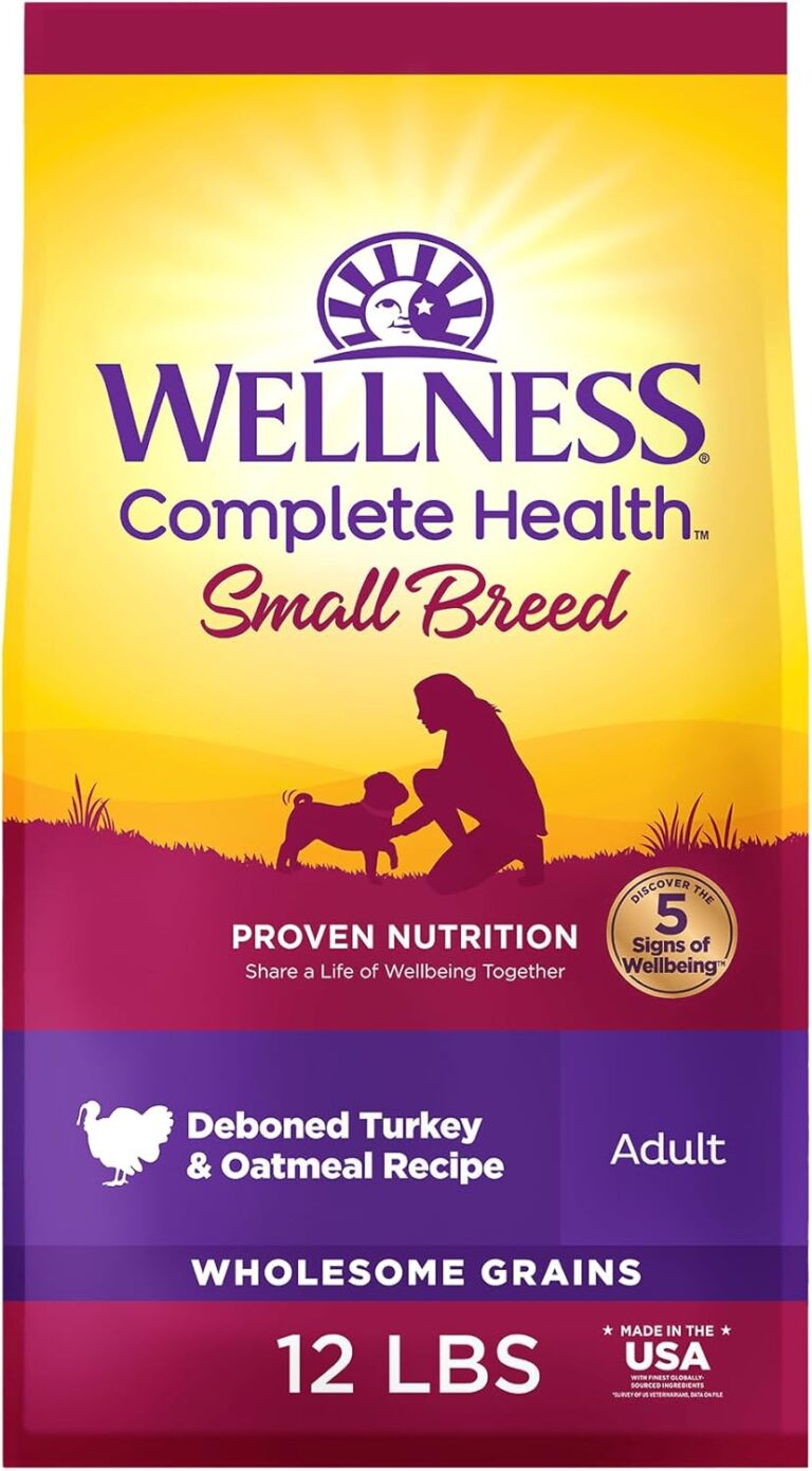 Wellness Complete Health Small Breed Adult Dry Dog Food with Grains and Real Turkey, Natural Ingredients, Omega Fatty Acids, and Probiotics, Made in USA (12-Pound Bag)
