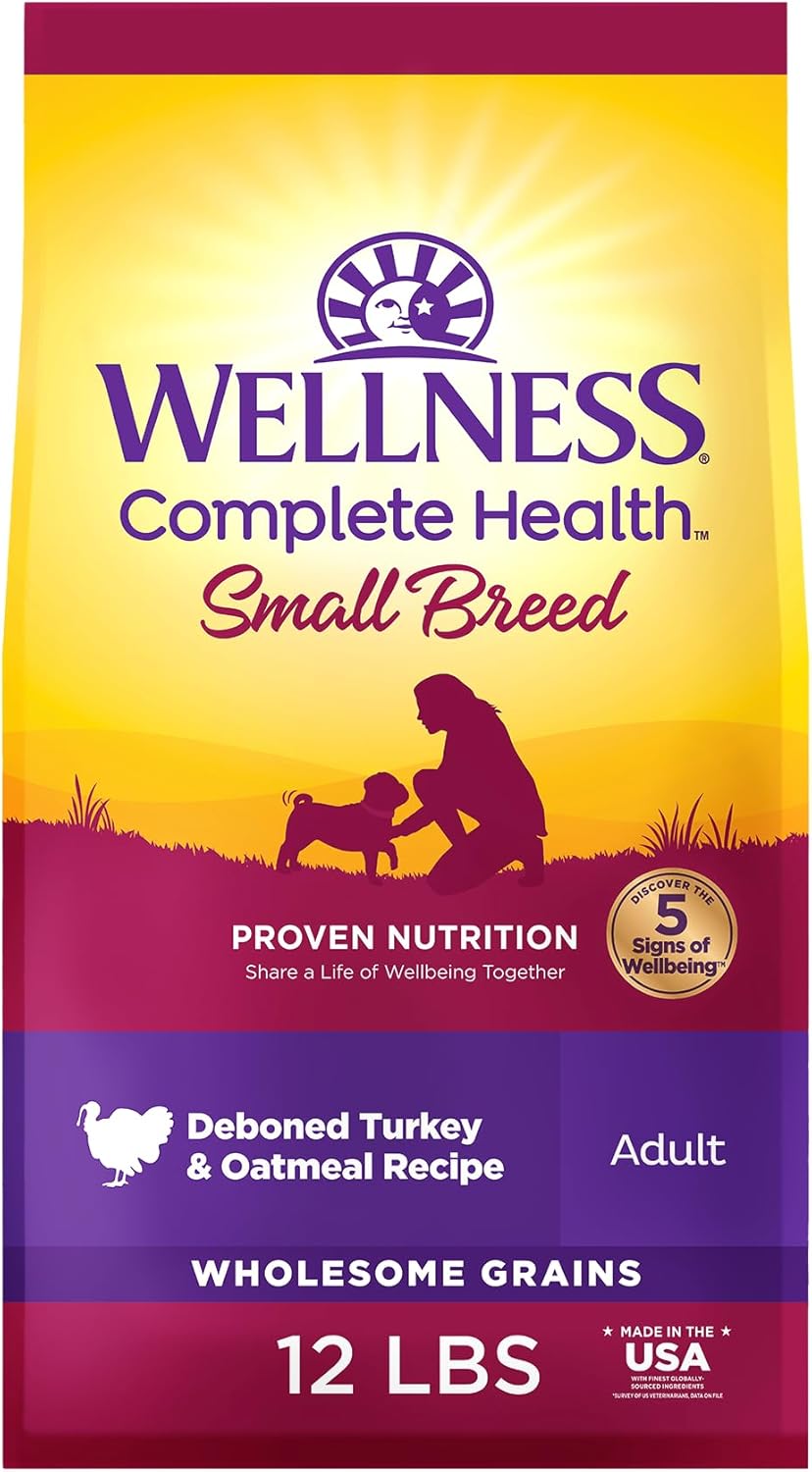 Wellness Complete Health Small Breed Adult Dry Dog Food with Grains and Real Turkey, Natural Ingredients, Omega Fatty Acids, and Probiotics, Made in USA (12-Pound Bag) Wellness Complete Health Small Breed Adult Dry Dog Food with Grains and Real Turkey, Natural Ingredients, Omega Fatty Acids, and Probiotics, Made in USA (12-Pound Bag)