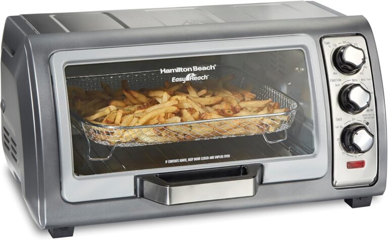 Hamilton Beach Air Fryer Toaster Oven Combo with Large Capacity, Fits 6 Slices or 12 Pizza, 4 Cooking Functions for Convection, Bake, Broil, Roll-Top Door, Easy Reach Sure-Crisp, Stainless Steel