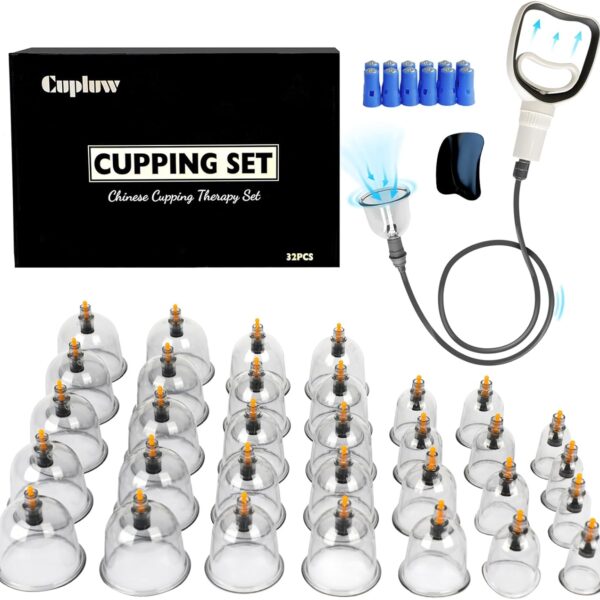 Cupping Kit for Massage Therapy - 32 Cups Professional Chinese Cupping Set with Magnetics, Vacuum Cupping Therapy Set for Cellulite Reduction Muscle Pain Relief with Manual Pump
