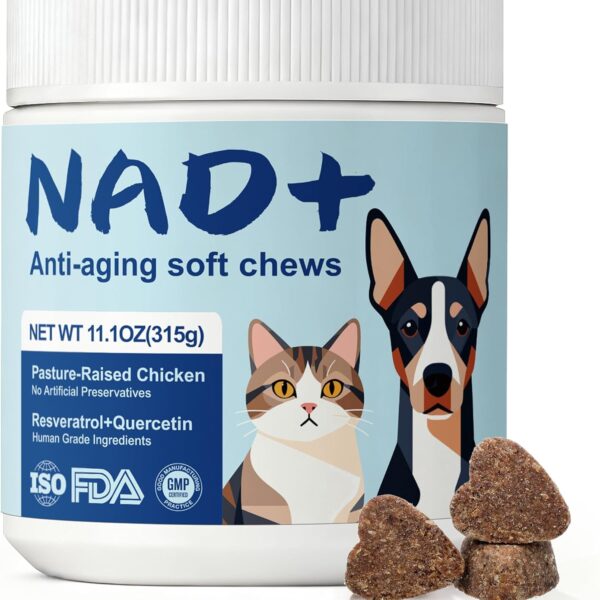 NAD+ Precursor & Senior Dog Multivitamin Supplement, 90 NMN Supplements for Longevity, Anti-Aging & Energy, Dog Daily Support Vitamins Chews for Hip & Joints, Skin & Coat, Chicken