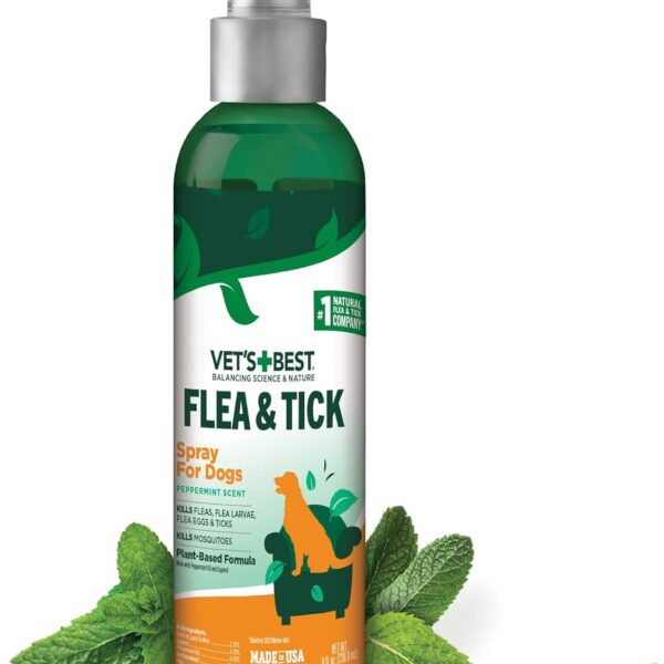 Vet's Best Natural Flea and Tick Spray for Dogs  Plant-Based Flea Repellent with Certified Essential Oils  Natural Pest Control and Prevention  Non-Toxic Formula for Home Use  8 oz Bottle